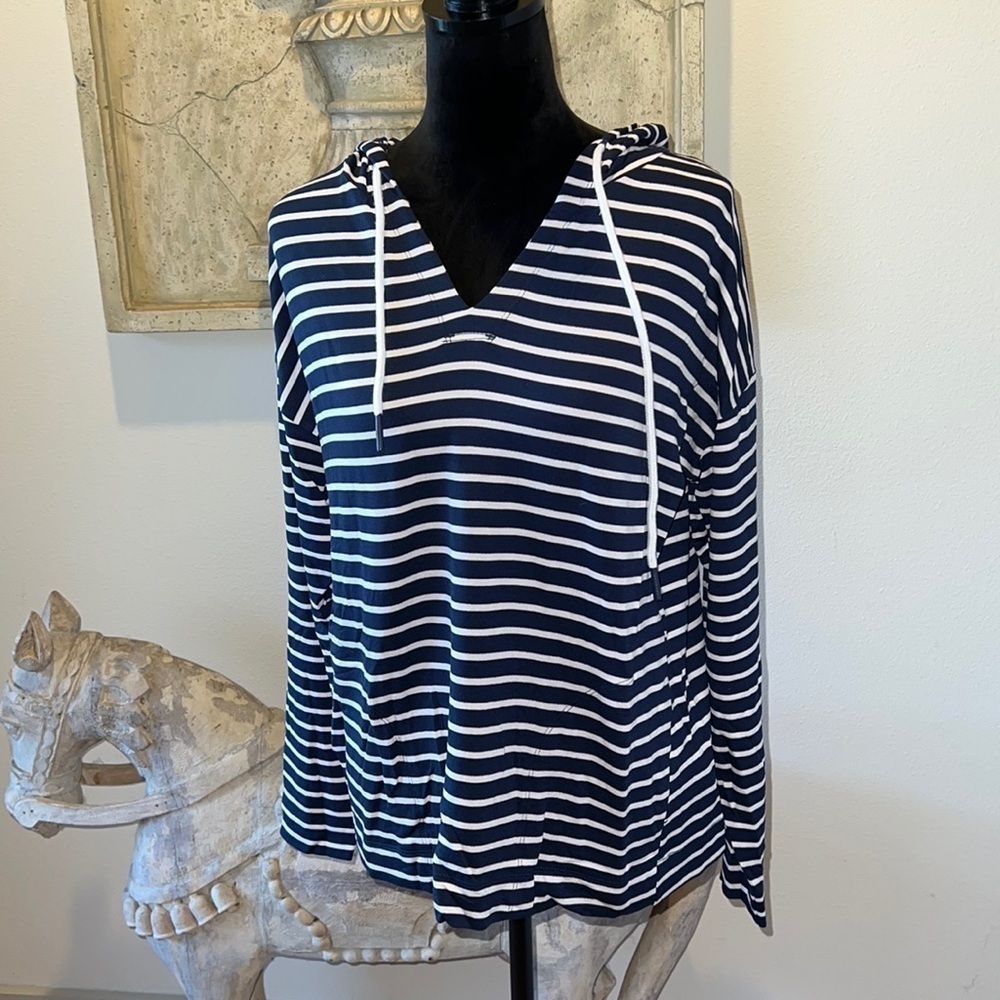 Buffalo David Bitton navy white striped hoodie‎ sweatshirt Sz M navy blue white